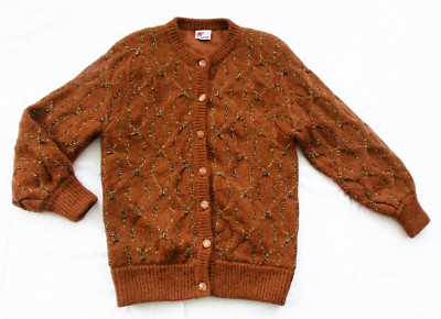 Vintage 80s cardigan  - mohair with gold yarn knit - hip length - approx M/L