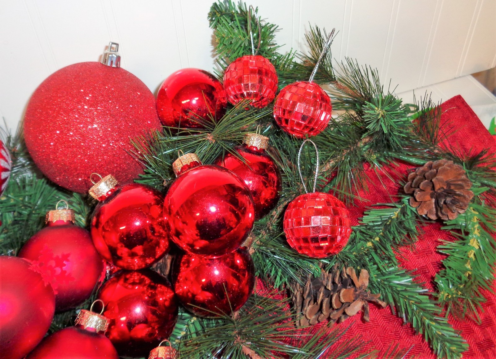 Red Ornament Lot Christmas Balls Bulbs Glass and Plastic