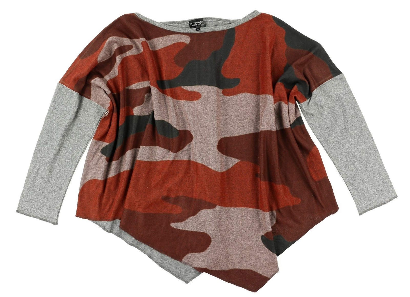 Go Couture Charcoal/Red Camo Pattern Womens Long Sleeve T-Shirt Size XL