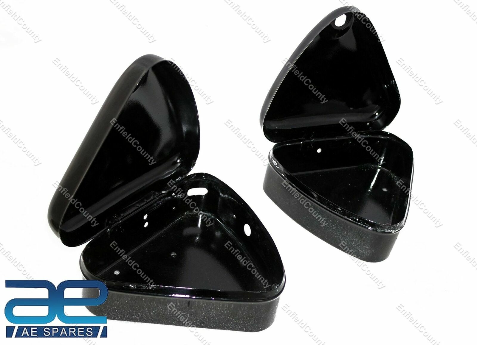 For Royal Enfield Bullet 350 Black Painted Curved Lid Steel Tool Boxes Pair 