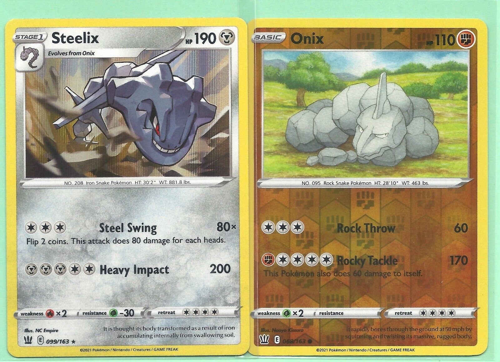 2 BATTLE STYLES POKEMON SET- RARE STEELIX #99 (Holo) & ONIX 2 BATTLE STYLES POKEMON SET- RARE STEELIX #99 (Holo) & ONIX