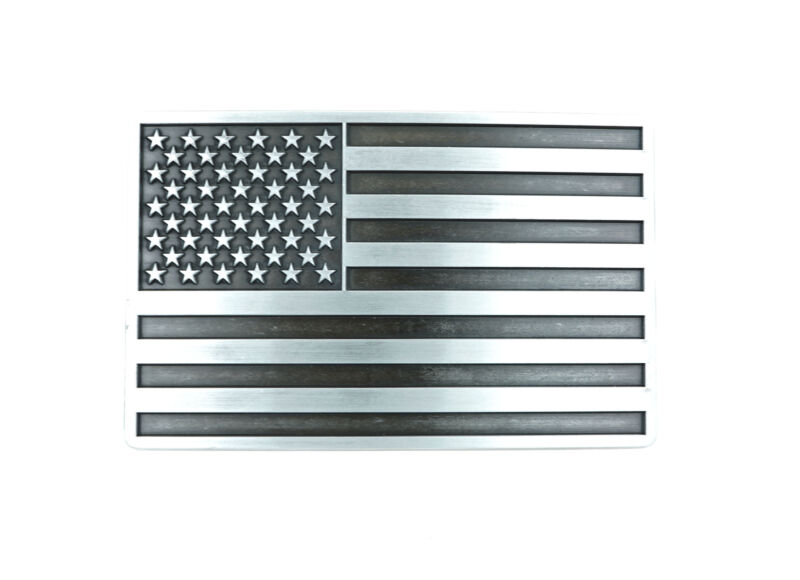 Patriotic American USA Flag Silver Vintage Finish Metal Belt Buckle