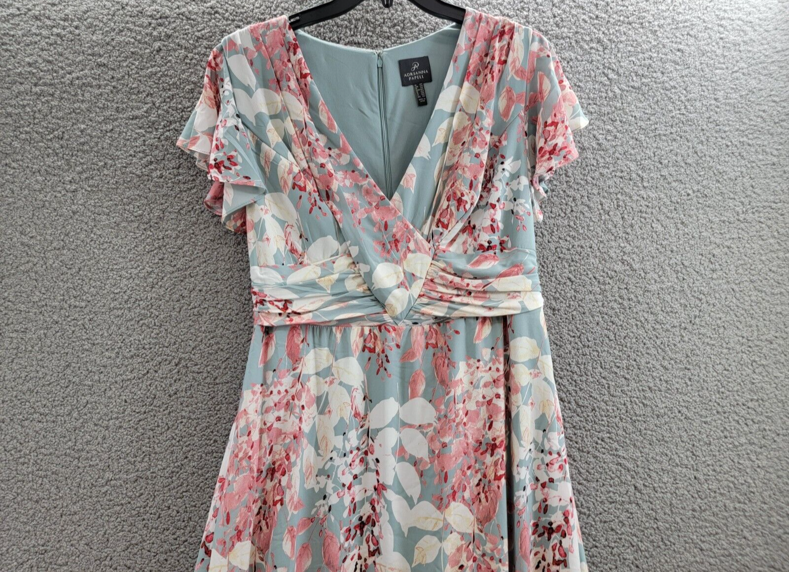 Adrianna Papell Plus Surplice Midi Dress Women's 14W Aqua Multi Back Zip Closure - Picture 3 of 18