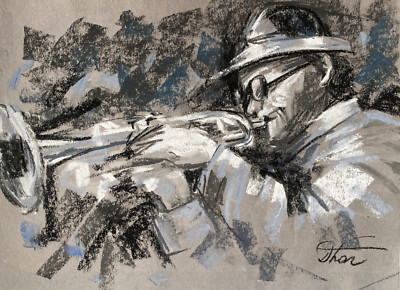 Trumpeter musician Impressionism Pastel Painting Drawing Dorothy Laz dr28
