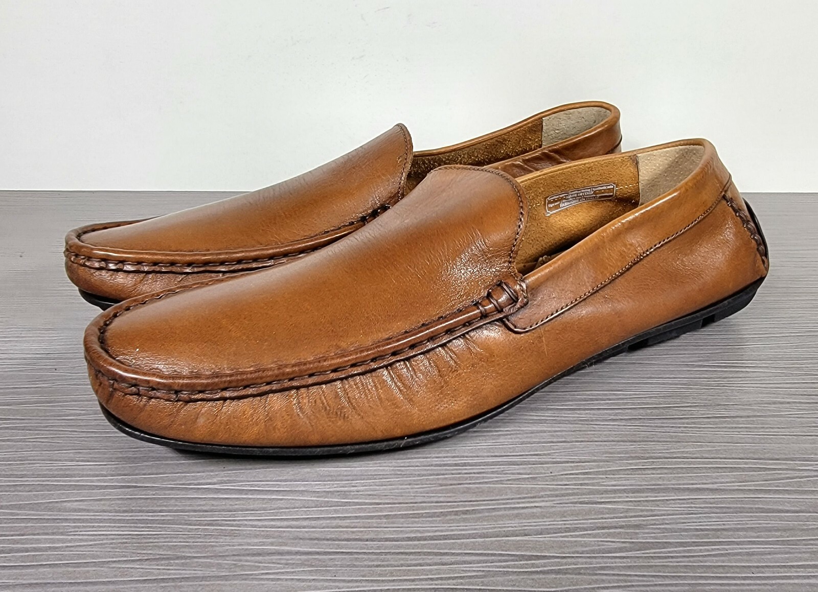 Dino Draghi Slip On Loafers, Cognac Leather, Mens Size 12
