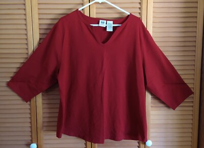 Faded Glory Women Basic Red Top Tee  Vneck 3/4 Sleeve Size 22/24 3x stretch nwot