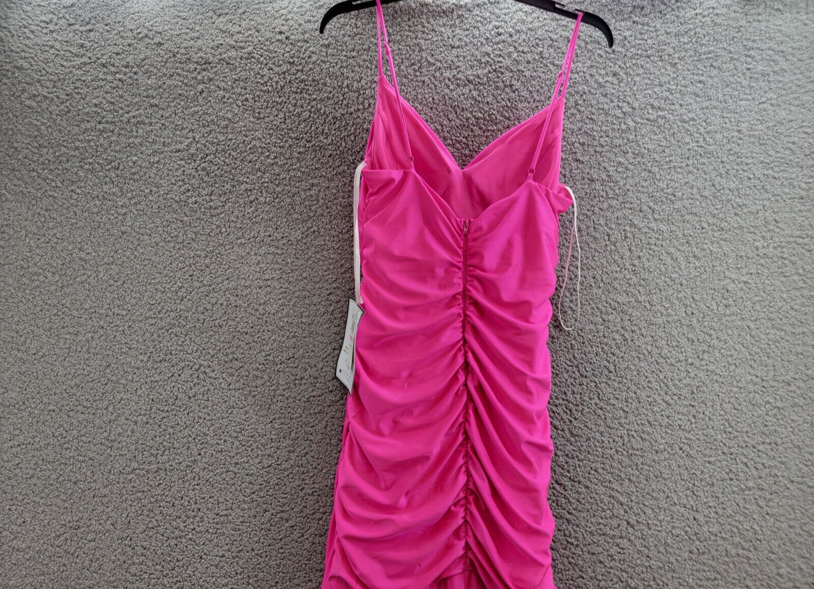 B. Darlin Satin Ruched Evening Dress Juniors 13/14 Neon Pink Cowl Neck Back Zip - Picture 11 of 15