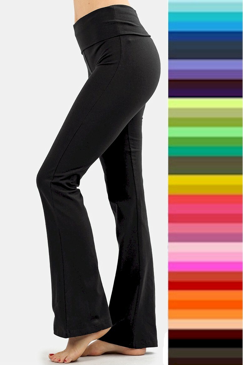  Yoga Pants Stretch Cotton Fold Over High Waist Flare Legging  STORE CLOSING