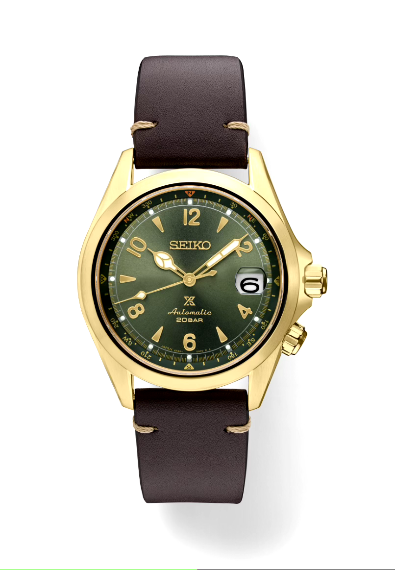 Pre-owned Seiko Spb210 Prospex Alpinist Green Dial 39.5 Mm Gold Leather Auto Men's Watch