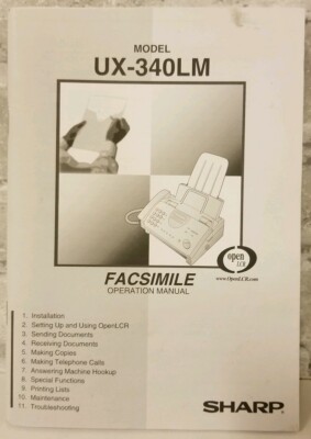 Sharp Corporation Facsimile Model UX-340LM Operation Users Owners Manual Fax