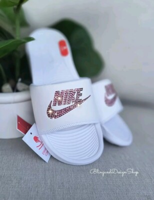 Nike Victori One Sandals Custom with Swarovski Crystal Rhinestones Bling Nikes