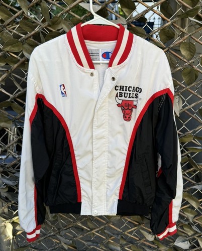 RARE Chicago Bulls Jacket White Champion 90s Warm Up NBA