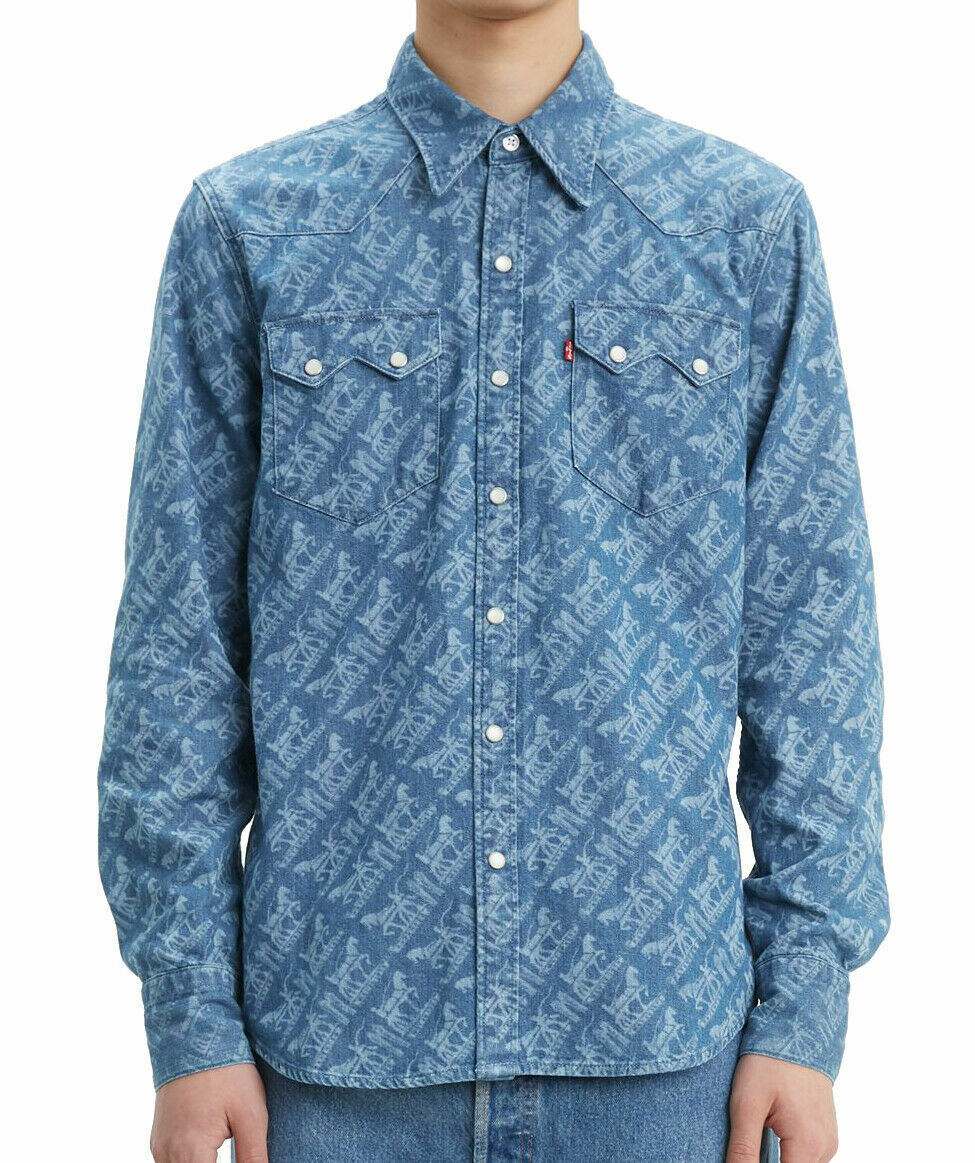 

Классическая повседневная джинсовая рубашка Levis в стиле вестерн с пилообразным принтом 0104, Синий