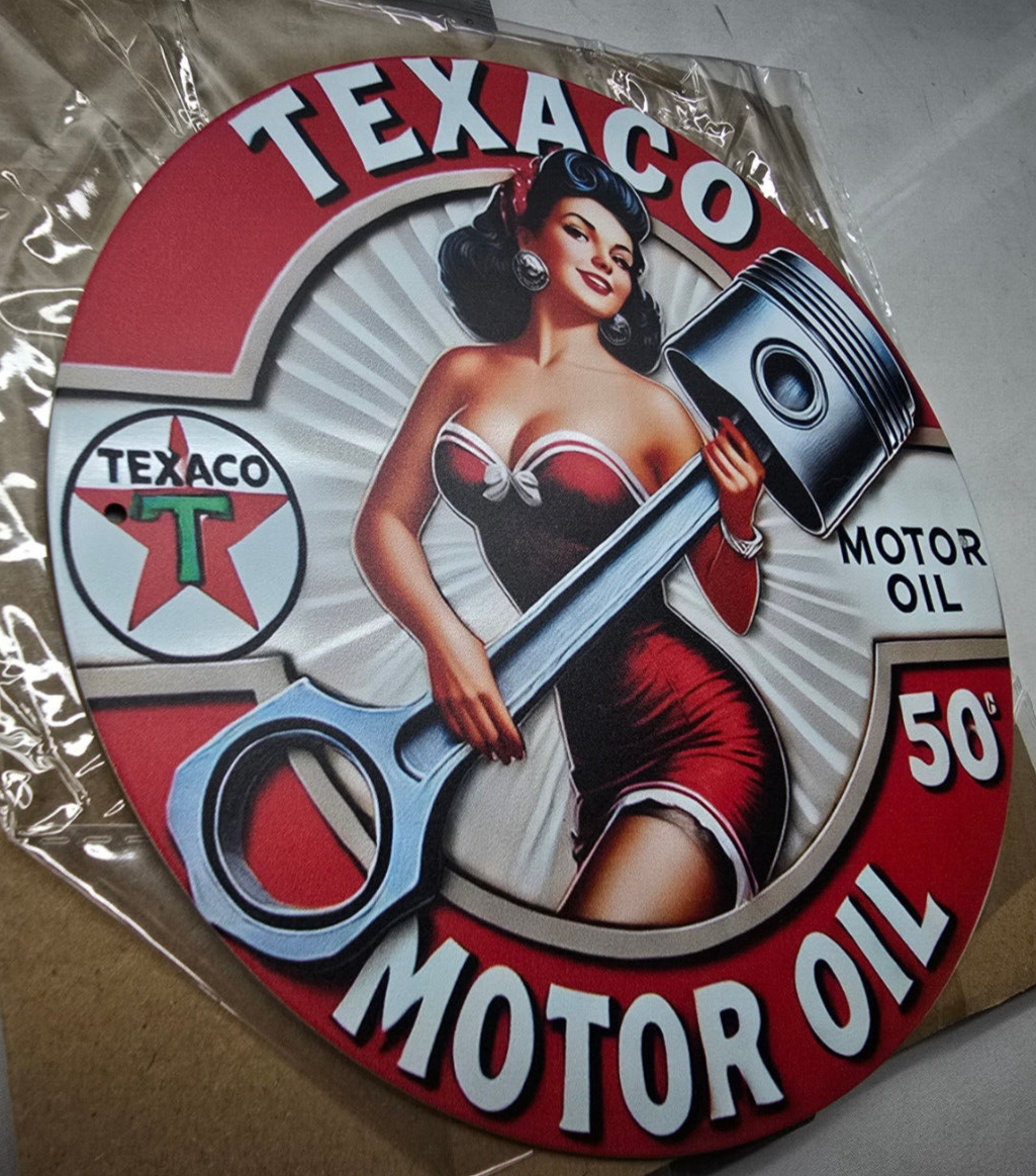 VINTAGE TEXACO GASOLINE SIGN PUMP PLATE GAS STATION OIL 7 3/4" x 7 3/4"