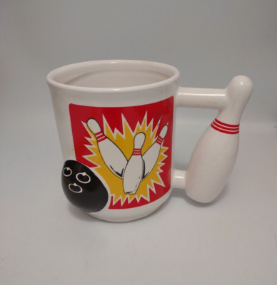 3D Bowling BALL Vintage Collectible COFFEE Mug CUP Bowling PIN Handle NOVELTY