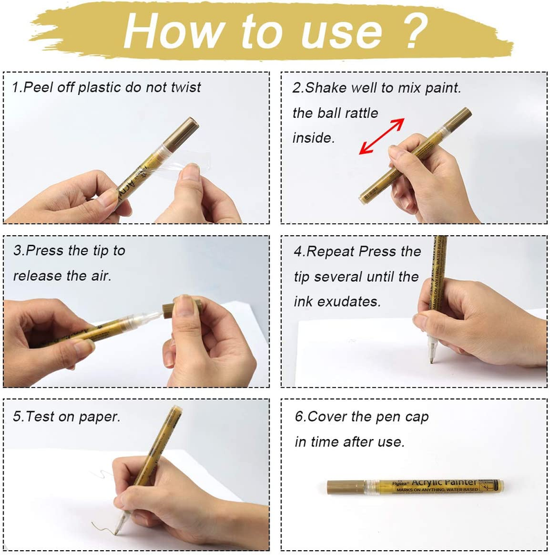 Paint Pen Gold Silver Metallic Permanent Acrylic Markers Set for Fabric