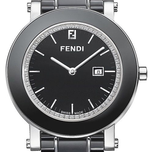 Fendi Black Ceramic Round Diamonds Bezel Swiss Quartz 38 mm