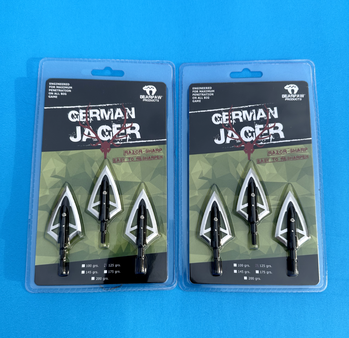 2 packs 125 grain Bearpaw Archery German Jager fixed 2 blade hunting broadhead
