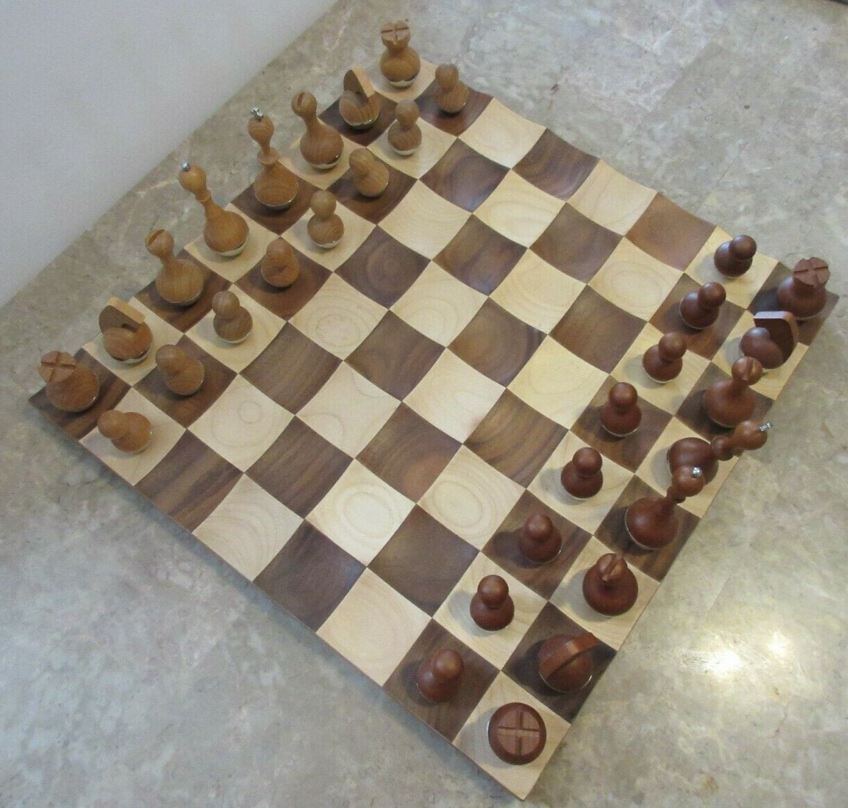 Umbra Wobble Chess Set Used/No Box Hardly Used Walnut Wood