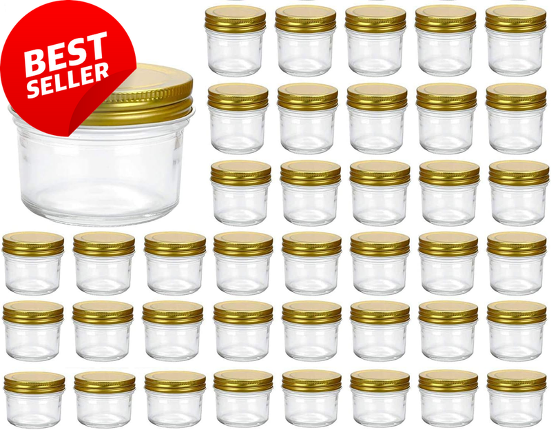 4Oz Clear Glass Jars with Golden Lids, Spice, Herb, Jam, 40Pack, Kitchen Storage