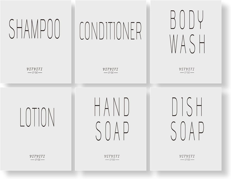 6 Pack Waterproof Labels for Shower Bottles, Bathroom Hand Soap Lotion Shampoo a