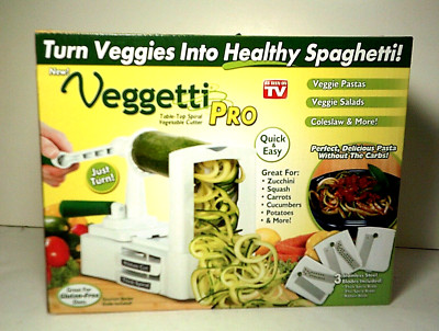 Veggetti Pro Table Top Spiral Vegetable Fruit Cutter NEW SEALED 3 Blades Recipes