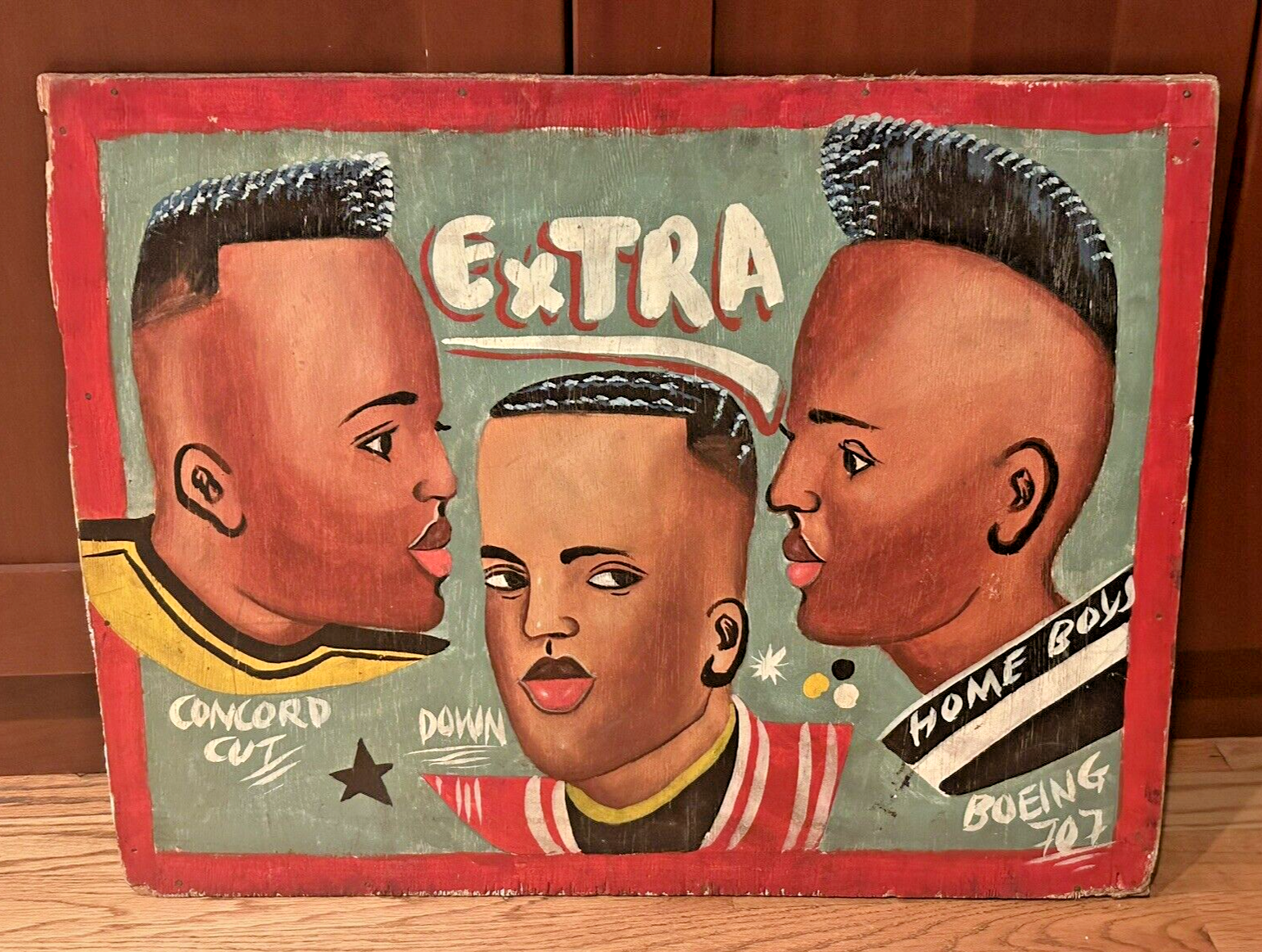 Hand-Painted Barbershop Sign from Ghana, Africa Outsider/Naive/Folk Art  Vintage