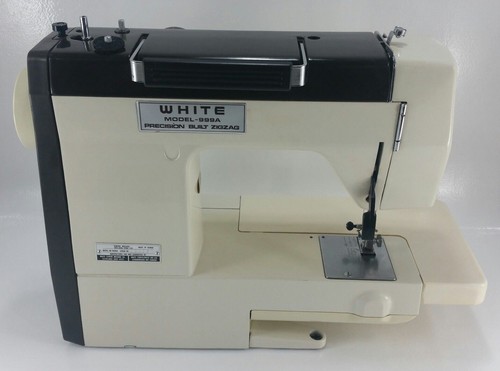 Portable White Zig Zag Sewing Machine Model 999A 6 Stitch Swing Arm W/Carry Case