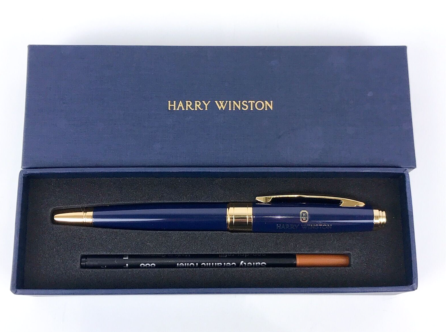 HARRY WINSTON Novelty Navy/Gold Cap type Ballpoint Pen wz