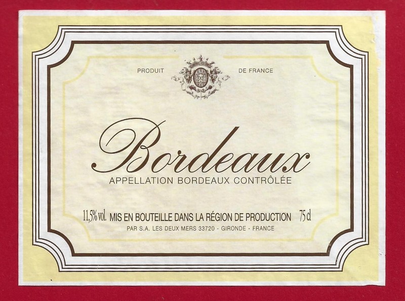 88/69 Etiquette Bordeaux  Mis Ds RÃ©Gion De Prod. Par S.A Les 2 Mers 33720