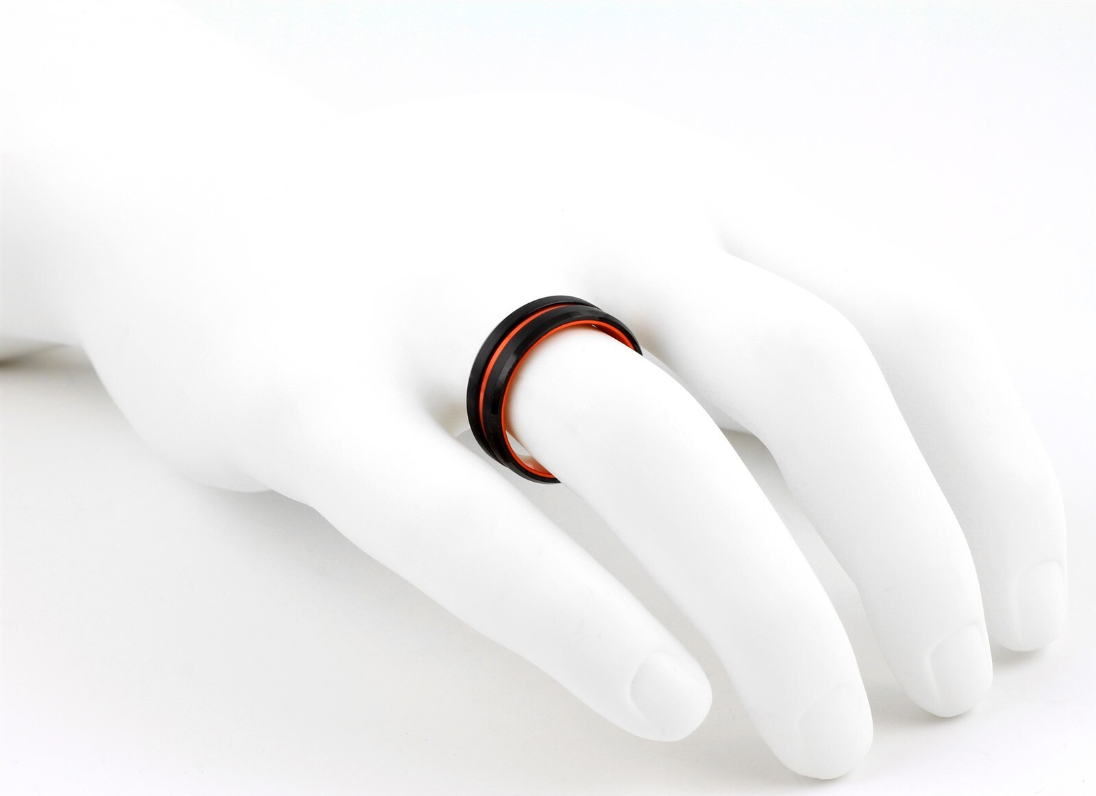 Black Tungsten Carbide Thin Orange Line Band Ring Coast Guard Search & Rescue