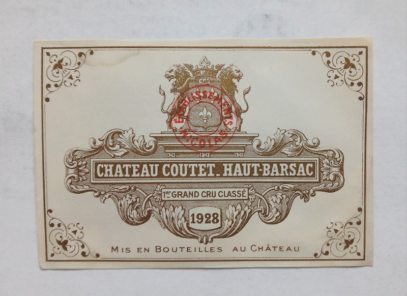 Wine Label  Etiquette Barsac  Chateau Coutet  1928 Etiquette Vin