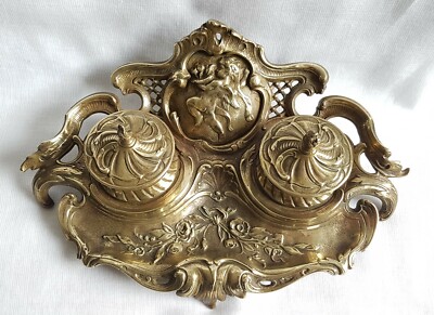4 pieces Made in the USA Antiqued Brass Vintage Design Art Nouveau Filigree Cross Drop