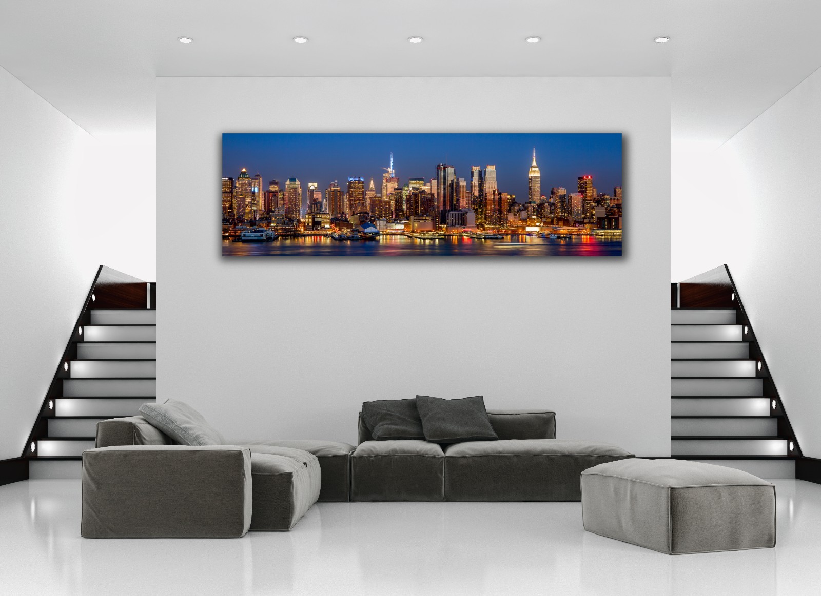 New York City Night Skyline Panoramic Picture Canvas Print Home Decor Wall Art