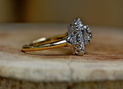 14 Kt Yellow Gold Vintage .50 CT Old Mine Diamond Halo Design Ring