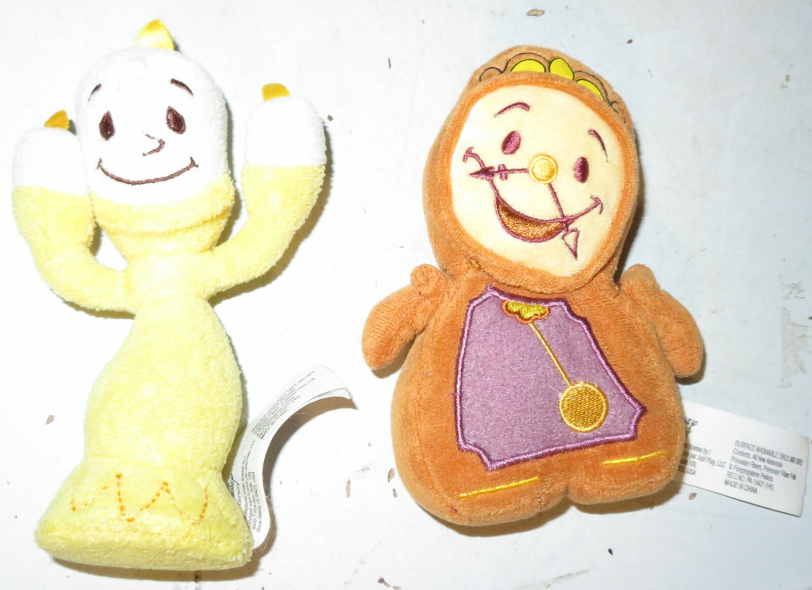 2pc Disney Princess Beauty Beast Young Lumiere Cogsworth Clock Plush Stuffed Toy