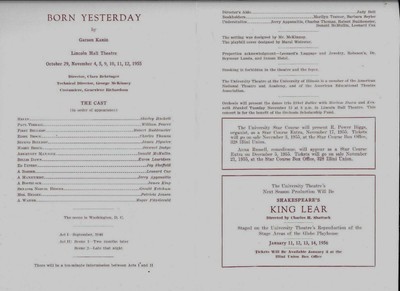 UNIVERSITY OF ILLINOIS -VINTAGE 1955 -UNIVERSITY THEATRE PROGRAM -BORN YESTERDAY