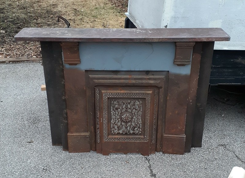 Antique Cast Iron Fireplace Surround W Summer Cover Legs
