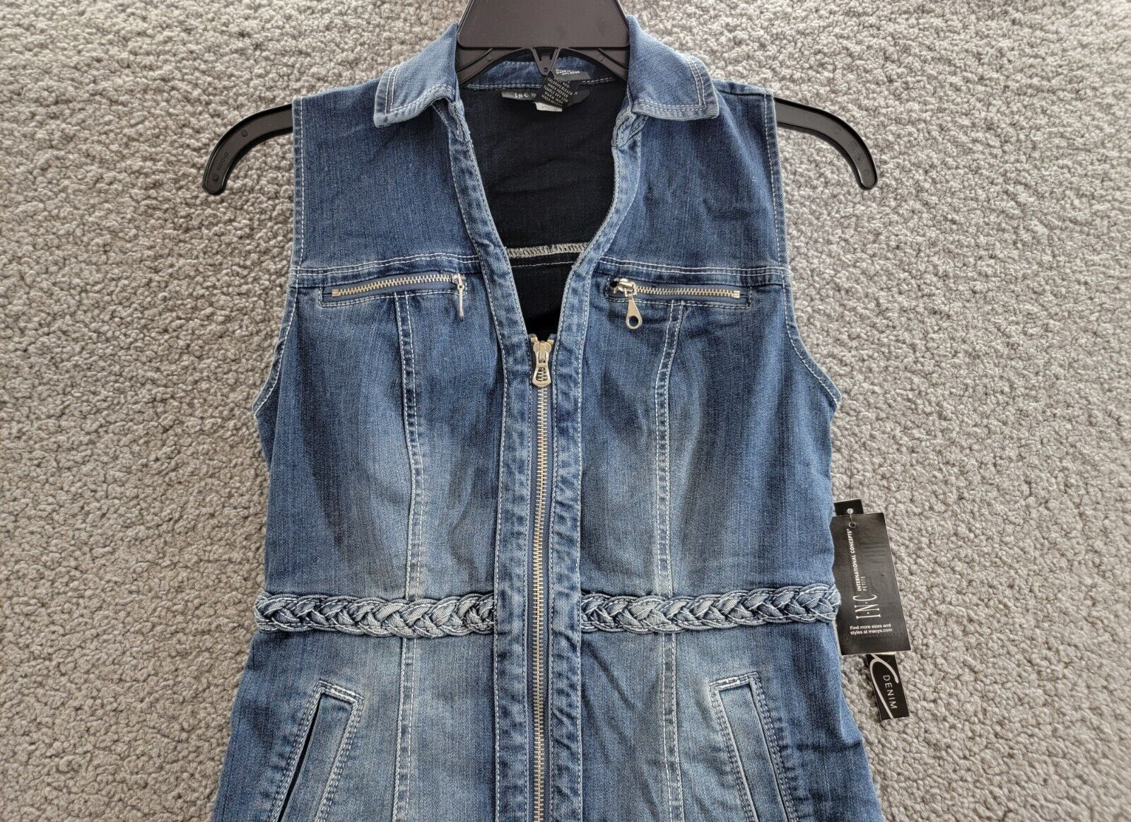INC International Concepts Petites Denim Braided Casual Dress Women's 0P Indigo - Picture 3 of 15