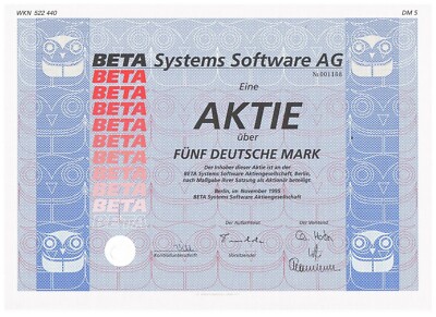Beta Systems Software  AG Berlin Sammel-Inhaber-Aktie über  5 DM  1995