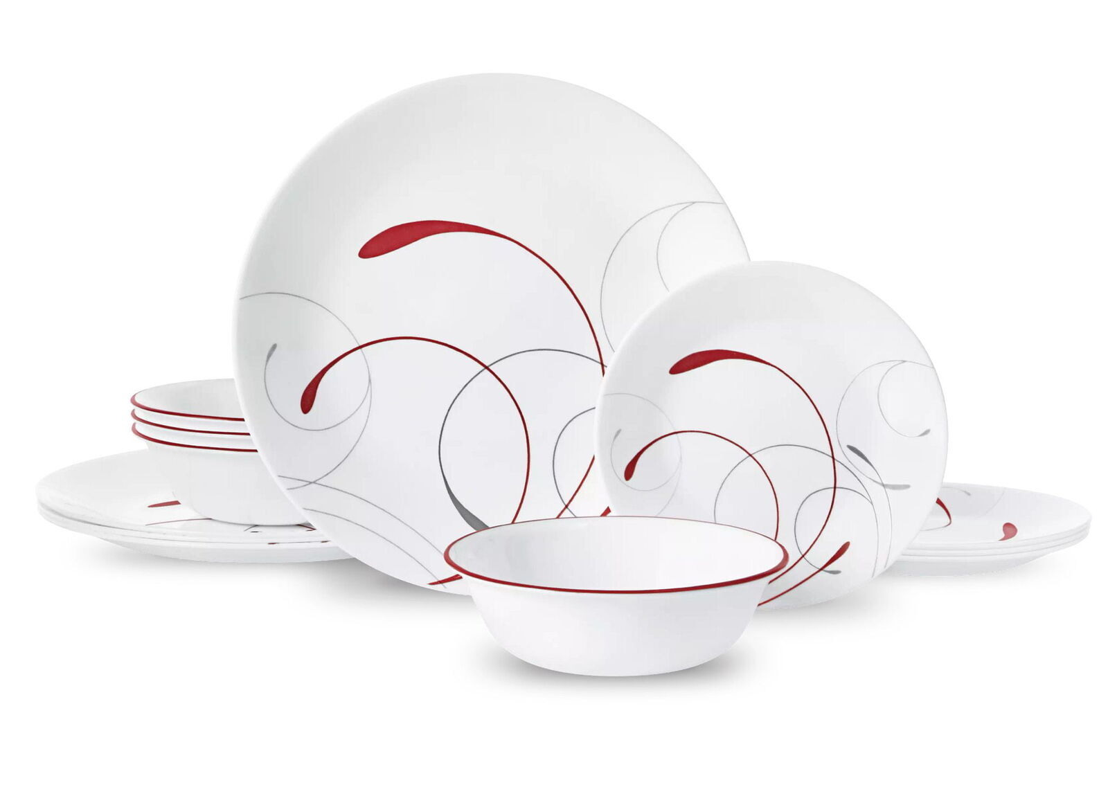 Corelle Splendor, White and Red Round 12-Piece Dinnerware Se