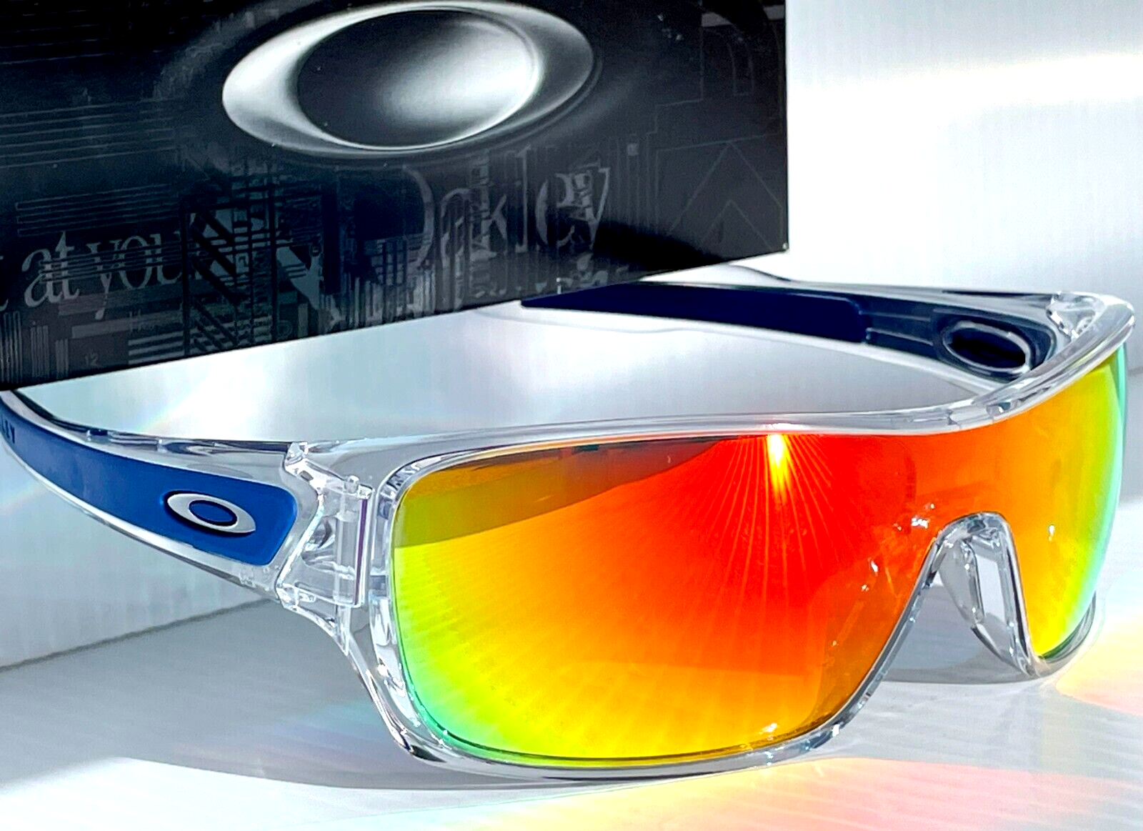 Pre-owned Oakley Turbine Rotor Shiny Clear & Blue Polarized Galaxy Ruby Lens Sunglass 9307 In Red