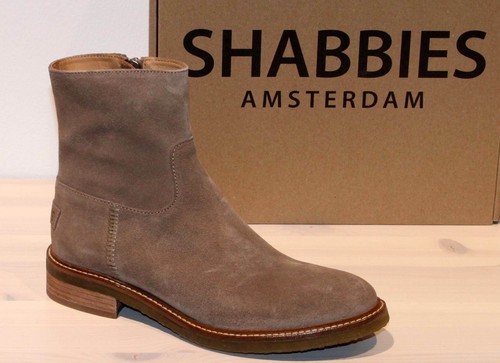 SHABBIES AMSTERDAM SHABBIES AMSTERDAM WILDLEDER BOOTS STIEFELETTE TAUPE LEDER - NEU&OVP