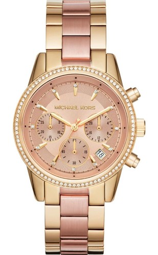 Pre-owned Michael Kors Ritz Mk6307 37mm Stainless Steel Case With Rose Gold, Brand