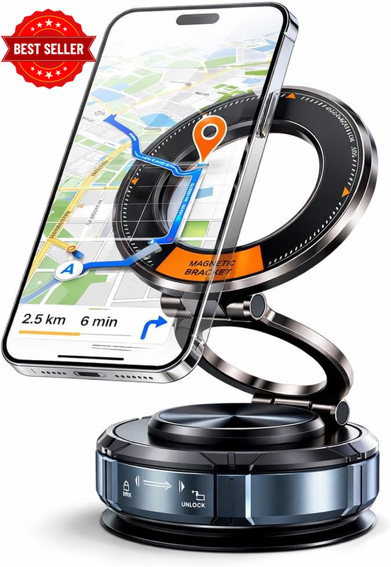 Magnetic Car Phone Holder, 360° Vacuum Suction Phone Mount