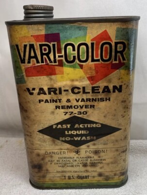 Vari-Color Vari-Clean Paint And Varnish Remover Vintage Empty Paper Label Tin