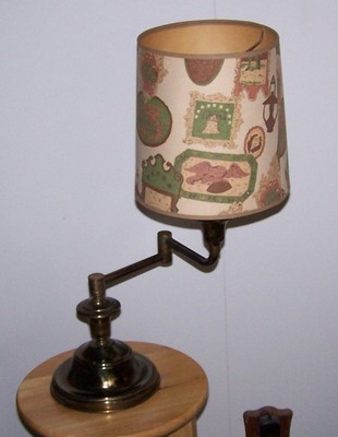 Antique Brass Swing Arm Lamp Cloth Cord Colonial Design Paper Shade Heavy Works