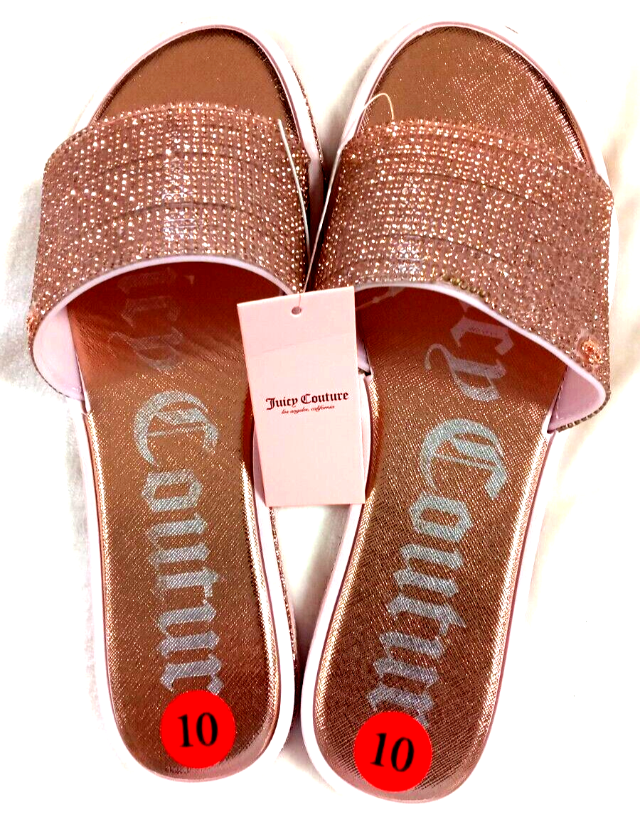 Juicy Couture Yippy Pink Rose Gold Rhinestone Slip On Slide Juicy Couture Yippy Pink Rose Gold Rhinestone Slip On Slide