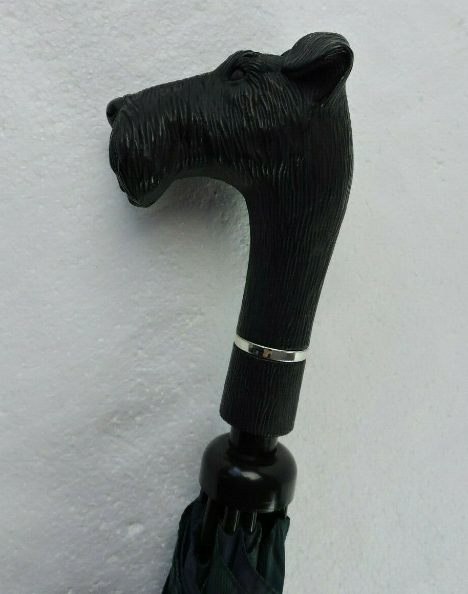 Aramis Cane Blue Green Plaid Scotty Scottish Terrier Handle Vintage Umbrella