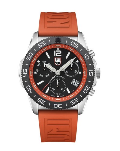 Pre-owned Luminox Pacific Diver Xs.3149 Chrono 44mm Orange Rubber Steel Quartz Men's Watch